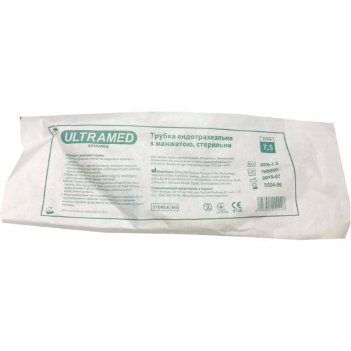 Трубка ендотрахеальна Ultramed з манжетою 7,5 мм, 1 шт. в місті Канів : ціни, характеристика.  - фото №1 Трубка ендотрахеальна Ultramed з манжетою 7,5 мм, 1 шт. в місті Канів : ціни, характеристика.