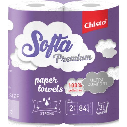 Паперові рушники Softa Chisto Premium, 3 шари, 2 рулони ціна - фото №1 Паперові рушники Softa Chisto Premium, 3 шари, 2 рулони ціна