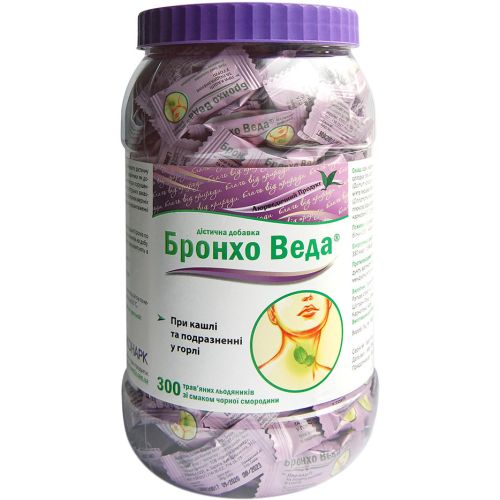 Бронхо Веда зі смаком чорної смородини льодяники №300 в місті Софіївка : ціни, характеристика.  - фото №1 Бронхо Веда зі смаком чорної смородини льодяники №300 в місті Софіївка : ціни, характеристика.