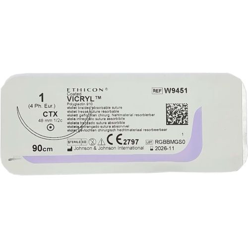 Шовний матеріал Вікрил 1 голка 48 мм колюча 90 см 1/2 кола, фіолетова (W9451) в місті Рахів : ціни, характеристика.  - фото №1 Шовний матеріал Вікрил 1 голка 48 мм колюча 90 см 1/2 кола, фіолетова (W9451) в місті Рахів : ціни, характеристика.