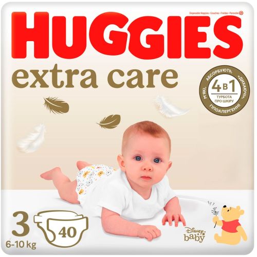 Підгузки Huggies Extra Care р.3 (6-10 кг) 40 шт. ціна - фото №1 Підгузки Huggies Extra Care р.3 (6-10 кг) 40 шт. ціна