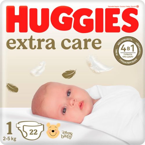 Підгузки Huggies Extra Care р.1 (2-5 кг) 22 шт. в місті Запоріжжя : ціни, характеристика.  - фото №1 Підгузки Huggies Extra Care р.1 (2-5 кг) 22 шт. в місті Запоріжжя : ціни, характеристика.