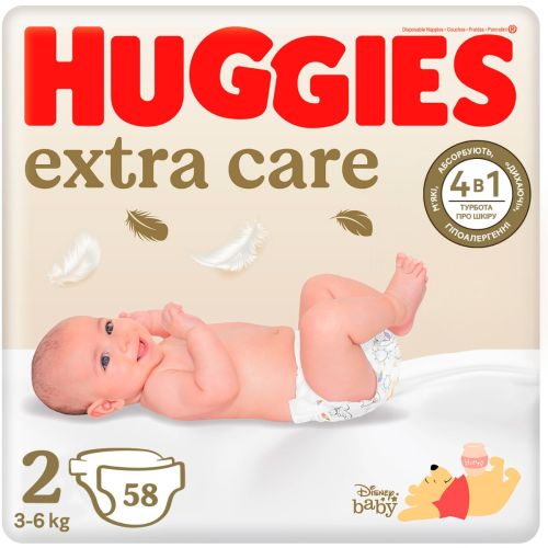 Підгузки Huggies Extra Care р.2 (3-6 кг) 58 шт. в місті Брюховичі : ціни, характеристика.  - фото №1 Підгузки Huggies Extra Care р.2 (3-6 кг) 58 шт. в місті Брюховичі : ціни, характеристика.