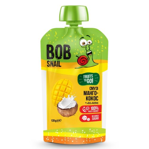 Пюре-смузі Bob Snail (Равлик Боб) манго-кокос 120 г в місті Глобине : ціни, характеристика.  - фото №1 Пюре-смузі Bob Snail (Равлик Боб) манго-кокос 120 г в місті Глобине : ціни, характеристика.