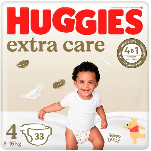 Підгузки Huggies Extra Care р.4 (8-16кг) 33 шт. в місті Черкаси : ціни, характеристика. - фото №1 Підгузки Huggies Extra Care р.4 (8-16кг) 33 шт. в місті Черкаси : ціни, характеристика.