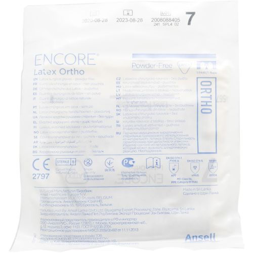 Рукавички хірургічні Encore Ortho стерильні латексні непудровані, р.7, 1 пара в місті Канів : ціни, характеристика.  - фото №1 Рукавички хірургічні Encore Ortho стерильні латексні непудровані, р.7, 1 пара в місті Канів : ціни, характеристика.