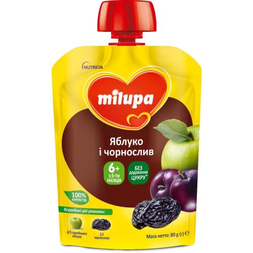 Пюре Milupa фруктове яблуко і чорнослив, від 6 місяців, 80 г в місті Глобине : ціни, характеристика.  - фото №1 Пюре Milupa фруктове яблуко і чорнослив, від 6 місяців, 80 г в місті Глобине : ціни, характеристика.
