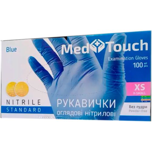 Рукавички нітрилові Medtouch оглядові нестрільні, сині, р. XS, 100 шт. в місті Канів : ціни, характеристика.  - фото №1 Рукавички нітрилові Medtouch оглядові нестрільні, сині, р. XS, 100 шт. в місті Канів : ціни, характеристика.