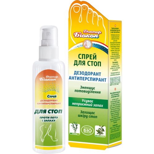 Дезодорант-антиперспирант Доктор Биокон спрей для стоп, 100 мл в городе Рахов : цены, характеристики.  - фото №1 Дезодорант-антиперспирант Доктор Биокон спрей для стоп, 100 мл в городе Рахов : цены, характеристики.