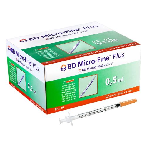 Шприц инсулиновый BD Micro Fine Plus U-100, 0,5 мл 30G (0,30 x 8 мм) №1 в городе Канев : цены, характеристики.  - фото №1 Шприц инсулиновый BD Micro Fine Plus U-100, 0,5 мл 30G (0,30 x 8 мм) №1 в городе Канев : цены, характеристики.