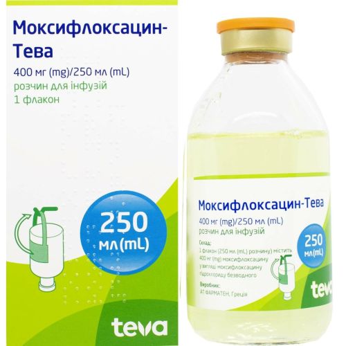 Моксифлоксацин-Тева розчин для інфузій по 400 мг/250 мл флакон 250 мл в місті Софіївка : ціни, характеристика.  - фото №1 Моксифлоксацин-Тева розчин для інфузій по 400 мг/250 мл флакон 250 мл в місті Софіївка : ціни, характеристика.