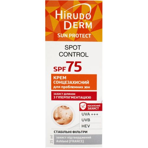 Крем Hirudo Derm (Гирудо Дерм) Sun Protect Spot Control солнцезащитный для проблемных зон SPF75, 25 мл в городе Вышгород : цены, характеристики.  - фото №1 Крем Hirudo Derm (Гирудо Дерм) Sun Protect Spot Control солнцезащитный для проблемных зон SPF75, 25 мл в городе Вышгород : цены, характеристики.