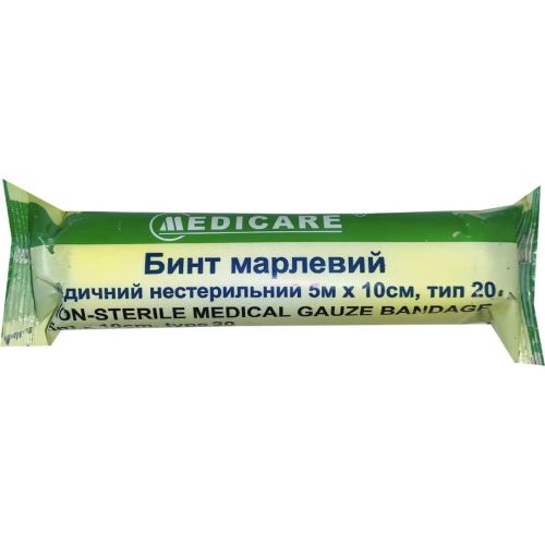 Бинт Medicare марлевый медицинский нестерильный тип 20, 5 м х 10 см, 1 шт. в городе Перещепино : цены, характеристики.  - фото №1 Бинт Medicare марлевый медицинский нестерильный тип 20, 5 м х 10 см, 1 шт. в городе Перещепино : цены, характеристики.