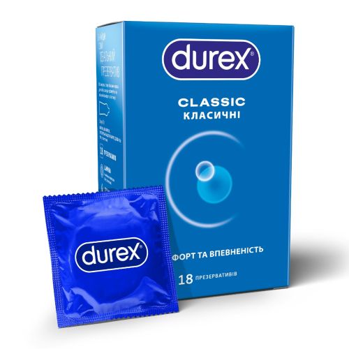 Презервативы латексные с силиконовой смазкой DUREX Сlassic (классические), 18 шт. в городе Кривой Рог : цены, характеристики. - фото №1 Презервативы латексные с силиконовой смазкой DUREX Сlassic (классические), 18 шт. в городе Кривой Рог : цены, характеристики.