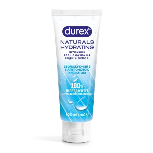 Інтимний гель-змазка DUREX Naturals Hydrating зволожуючий з гіалуроновою кислотою, із натуральних інгредієнтів без барвників та ароматизаторів (лубрикант), 100 мл купити - фото №1 Інтимний гель-змазка DUREX Naturals Hydrating зволожуючий з гіалуроновою кислотою, із натуральних інгредієнтів без барвників та ароматизаторів (лубрикант), 100 мл купити