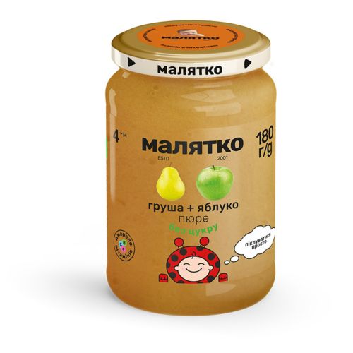 Пюре фруктовое Малятко яблоко и груша без сахара 180 г в городе Рахов : цены, характеристики.  - фото №1 Пюре фруктовое Малятко яблоко и груша без сахара 180 г в городе Рахов : цены, характеристики.