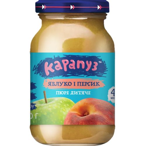 Пюре фруктове Карапуз Яблуко і персик 170 г в місті Глобине : ціни, характеристика.  - фото №1 Пюре фруктове Карапуз Яблуко і персик 170 г в місті Глобине : ціни, характеристика.