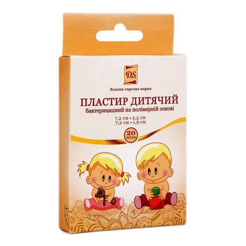 Пластир D.S. бактерицидний на полімерній основі дитячий 7,2 см х 2,5 см та 7,2 см х 1,9 см №20 в місті Канів : ціни, характеристика.  - фото №1 Пластир D.S. бактерицидний на полімерній основі дитячий 7,2 см х 2,5 см та 7,2 см х 1,9 см №20 в місті Канів : ціни, характеристика.