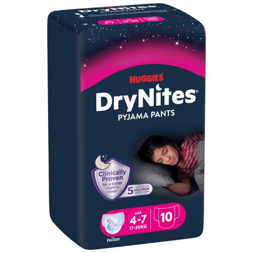 Трусы-подгузники для девочек Huggies DryNites ночные 4-7 лет (17-30 кг) №10 в городе Вышгород : цены, характеристики.  - фото №1 Трусы-подгузники для девочек Huggies DryNites ночные 4-7 лет (17-30 кг) №10 в городе Вышгород : цены, характеристики.