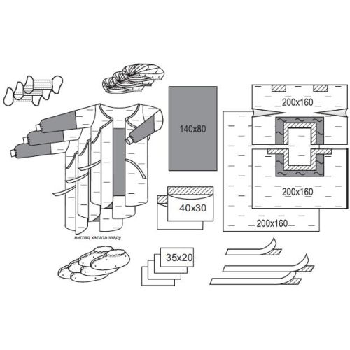 Комплект одежды и покрытий операционных для лапаротомии № 2/Б в городе Канев : цены, характеристики.  - фото №1 Комплект одежды и покрытий операционных для лапаротомии № 2/Б в городе Канев : цены, характеристики.