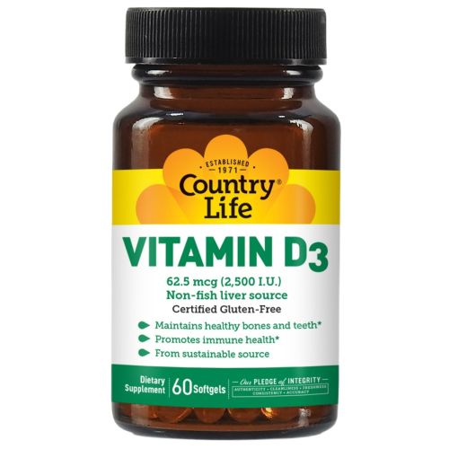 Country Life (Кантрі лайф) Вітамін D3 2500 МО капсули №60 в Україні - фото №1 Country Life (Кантрі лайф) Вітамін D3 2500 МО капсули №60 в Україні