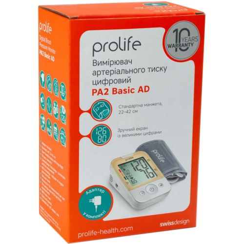 Тонометр Prolife PA2 Basic AD автоматичний з адаптером в місті Канів : ціни, характеристика.  - фото №1 Тонометр Prolife PA2 Basic AD автоматичний з адаптером в місті Канів : ціни, характеристика.