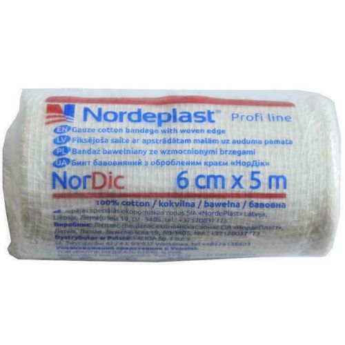 Бинт Нордик хлопчатобумажный с обработанным краем 6 см*5 м в городе Богородчаны : цены, характеристики.  - фото №1 Бинт Нордик хлопчатобумажный с обработанным краем 6 см*5 м в городе Богородчаны : цены, характеристики.