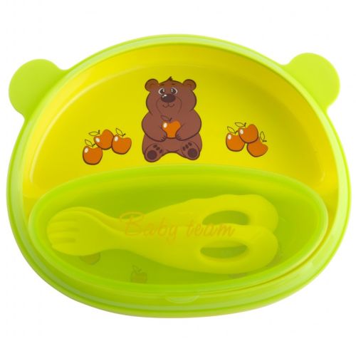 Набір Baby Team (Бебі Тім) для годування (тарілка з кришкою, ложка та виделка) в місті Харків : ціни, характеристика.  - фото №1 Набір Baby Team (Бебі Тім) для годування (тарілка з кришкою, ложка та виделка) в місті Харків : ціни, характеристика.