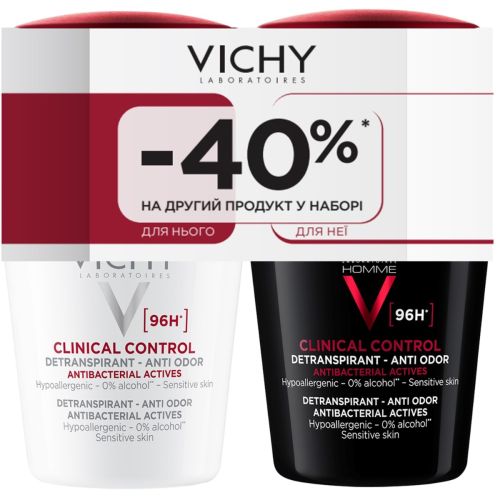 Набор Vichy (Виши) Клиникал Контроль (Шариковый антиперспирант для мужчин 96 часов защиты + Шариковый антиперспирант для женщин 96 часов защиты) в городе Вышгород : цены, характеристики.  - фото №1 Набор Vichy (Виши) Клиникал Контроль (Шариковый антиперспирант для мужчин 96 часов защиты + Шариковый антиперспирант для женщин 96 часов защиты) в городе Вышгород : цены, характеристики.