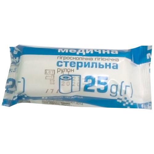 Вата стерильна рулон Юрия-Фарм 25 г в місті Канів : ціни, характеристика.  - фото №1 Вата стерильна рулон Юрия-Фарм 25 г в місті Канів : ціни, характеристика.