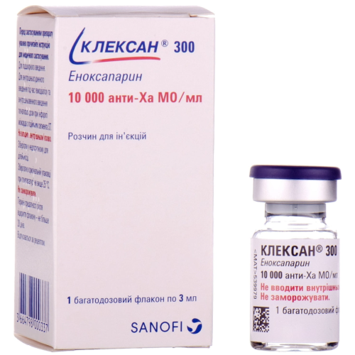 Клексан 300 10000 анти-Ха МЕ/мл раствор для инъекций флакон 3 мл №1 в городе Вышгород : цены, характеристики.  - фото №1 Клексан 300 10000 анти-Ха МЕ/мл раствор для инъекций флакон 3 мл №1 в городе Вышгород : цены, характеристики.