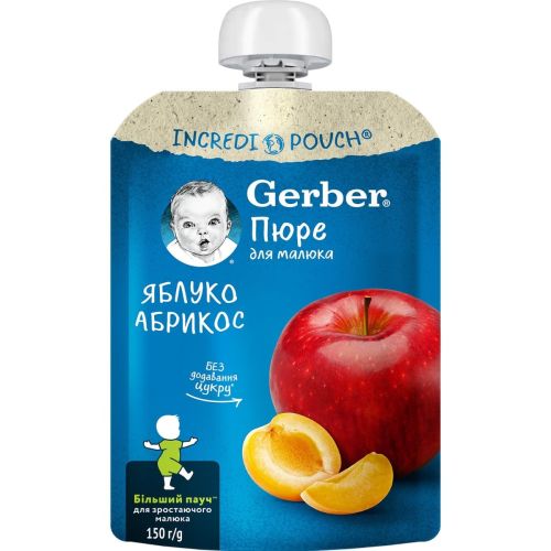Пюре фруктове Gerber Яблуко, абрикос, 150 г в Україні - фото №1 Пюре фруктове Gerber Яблуко, абрикос, 150 г в Україні