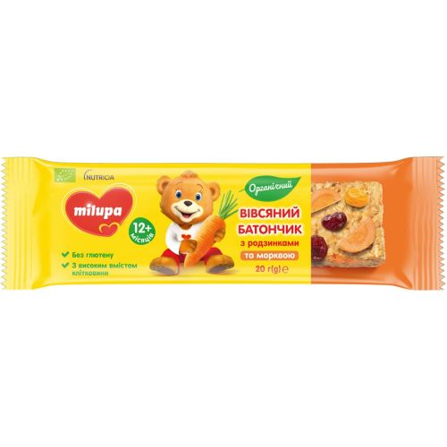 Батончик овсяный Milupa с изюмом и морковью (от 12 месяцев), 20 г в городе Винница : цены, характеристики.  - фото №1 Батончик овсяный Milupa с изюмом и морковью (от 12 месяцев), 20 г в городе Винница : цены, характеристики.