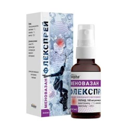 Меновазан флекспрей розчин для зовнішнього застосування 50 мл в місті Одеса : ціни, характеристика.  - фото №1 Меновазан флекспрей розчин для зовнішнього застосування 50 мл в місті Одеса : ціни, характеристика.
