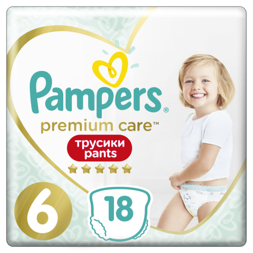 Підгузки-трусики Pampers Premium Care Pants 6 Extra Large (15+ кг) №18  в місті Глобине : ціни, характеристика.  - фото №1 Підгузки-трусики Pampers Premium Care Pants 6 Extra Large (15+ кг) №18  в місті Глобине : ціни, характеристика.