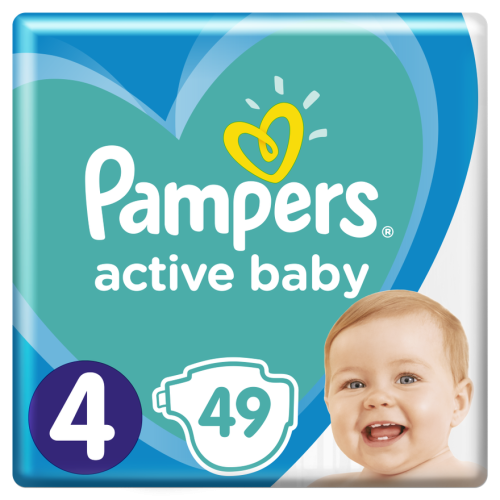 Подгузники Pampers Active Baby-Dry Maxi р.4 (9-14 кг) 49 шт в Киеве : цены, характеристики.  - фото №1 Подгузники Pampers Active Baby-Dry Maxi р.4 (9-14 кг) 49 шт в Киеве : цены, характеристики.