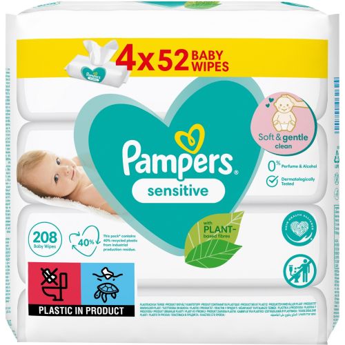 Cалфетки влажные Pampers Sensitive 208 шт. (4 уп. по 52 шт.) в городе Ужгород : цены, характеристики.  - фото №1 Cалфетки влажные Pampers Sensitive 208 шт. (4 уп. по 52 шт.) в городе Ужгород : цены, характеристики.