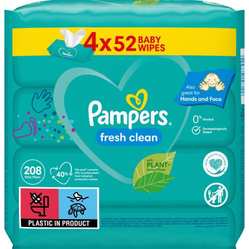 Серветки вологі Pampers Fresh Clean 208 шт. (4 уп. по 52 шт.) в Дніпрі : ціни, характеристика.  - фото №1 Серветки вологі Pampers Fresh Clean 208 шт. (4 уп. по 52 шт.) в Дніпрі : ціни, характеристика.