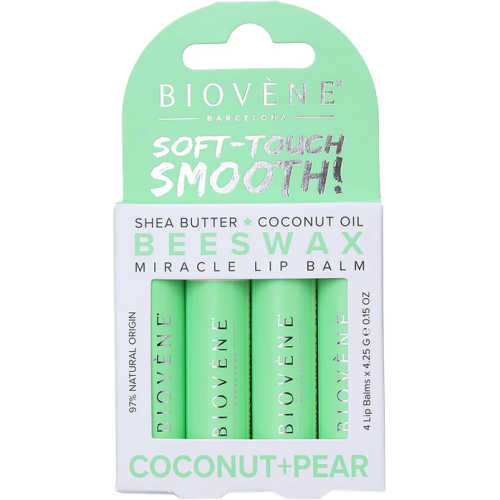 Бальзам Biovene (Биовен) для сухих губ увлажняющий с кокосом и грушей 4 шт. в городе Софиевка : цены, характеристики.  - фото №1 Бальзам Biovene (Биовен) для сухих губ увлажняющий с кокосом и грушей 4 шт. в городе Софиевка : цены, характеристики.