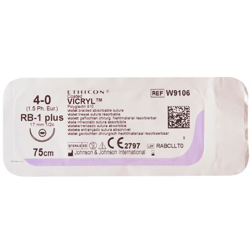 Шовний матеріал Вікрил 4-0 (1/2 кола) колюча голка 17 мм 75 см W9106 в місті Вишгород : ціни, характеристика.  - фото №1 Шовний матеріал Вікрил 4-0 (1/2 кола) колюча голка 17 мм 75 см W9106 в місті Вишгород : ціни, характеристика.