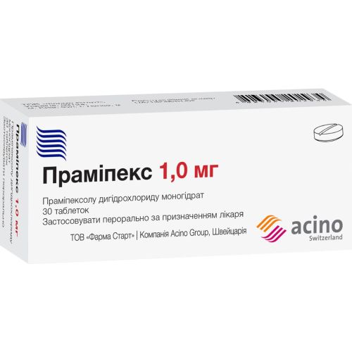 Проміпексол Асіно 1 мг таблетки №30 в місті Глобине : ціни, характеристика.  - фото №1 Проміпексол Асіно 1 мг таблетки №30 в місті Глобине : ціни, характеристика.