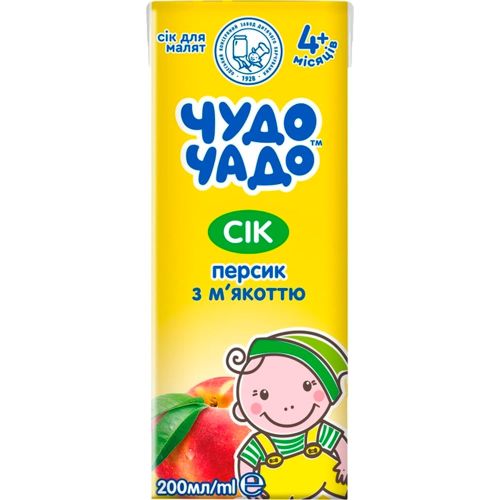 Сок Чудо-Чадо персиковый с мякотью и витамином С (с 4 месяцев) 200 мл в городе Вышгород : цены, характеристики.  - фото №1 Сок Чудо-Чадо персиковый с мякотью и витамином С (с 4 месяцев) 200 мл в городе Вышгород : цены, характеристики.