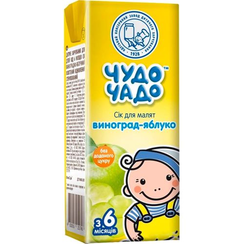 Сок Чудо-Чадо виноградно-яблочный без сахара (с 6 месяцев) 200 мл в городе Вышгород : цены, характеристики.  - фото №1 Сок Чудо-Чадо виноградно-яблочный без сахара (с 6 месяцев) 200 мл в городе Вышгород : цены, характеристики.