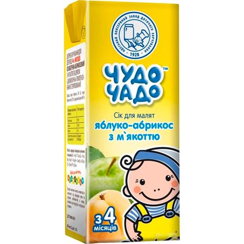 Сок Чудо-Чадо яблочно-абрикосовый с мякотью (с 4 месяцев) 200 мл в городе Вышгород : цены, характеристики.  - фото №1 Сок Чудо-Чадо яблочно-абрикосовый с мякотью (с 4 месяцев) 200 мл в городе Вышгород : цены, характеристики.