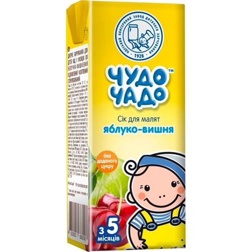 Сок Чудо-Чадо яблочно-вишневый (с 5 месяцев) 200 мл в городе Вышгород : цены, характеристики.  - фото №1 Сок Чудо-Чадо яблочно-вишневый (с 5 месяцев) 200 мл в городе Вышгород : цены, характеристики.