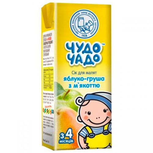 Сок Чудо-Чадо яблочно-грушевый с мякотью (с 4 месяцев) 200 мл в городе Вышгород : цены, характеристики.  - фото №1 Сок Чудо-Чадо яблочно-грушевый с мякотью (с 4 месяцев) 200 мл в городе Вышгород : цены, характеристики.