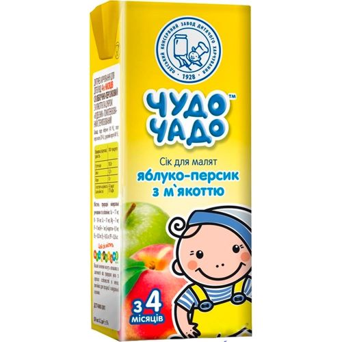 Сок Чудо-Чадо яблочно-персиковый с мякотью (с 4 месяцев) 200 мл в городе Вышгород : цены, характеристики.  - фото №1 Сок Чудо-Чадо яблочно-персиковый с мякотью (с 4 месяцев) 200 мл в городе Вышгород : цены, характеристики.