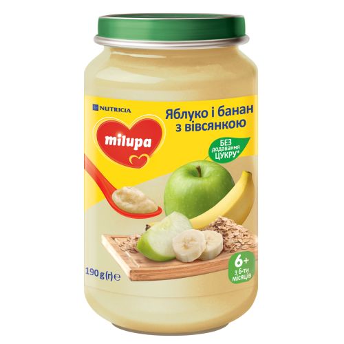 Пюре Milupa Яблуко Банан з Вівсянкою (з 6 місяців) 125 г в місті Одеса : ціни, характеристика.  - фото №1 Пюре Milupa Яблуко Банан з Вівсянкою (з 6 місяців) 125 г в місті Одеса : ціни, характеристика.