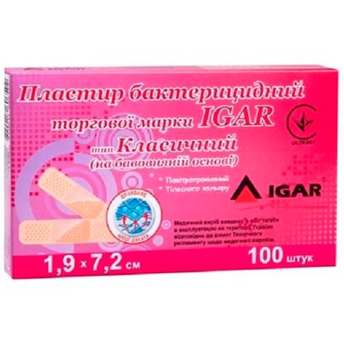 Пластир бактерицидний Igar Класичний 1,9 х 7,2 см №100 в місті Канів : ціни, характеристика.  - фото №1 Пластир бактерицидний Igar Класичний 1,9 х 7,2 см №100 в місті Канів : ціни, характеристика.