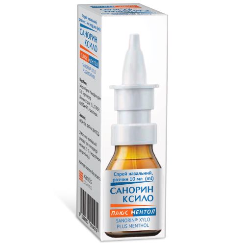 Санорин ксило спрей 0,1% з ментолом спрей назальний флакон 10 мл в місті Вишгород : ціни, характеристика.  - фото №1 Санорин ксило спрей 0,1% з ментолом спрей назальний флакон 10 мл в місті Вишгород : ціни, характеристика.
